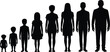 © MstAsmaAkter - Silhouette lineup of people representing human life stages from childhood to adulthood with silhouette development childhood adulthood children evolution generational maturity isolated