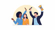 © beliau - Three diverse people celebrating success with a trophy and microphone