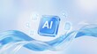 © Stocker - Artificial intelligence data analysis and technology innovation concept with floating digital icons representing documents searches and cloud upload services over abstract blue waves.