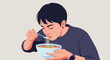 © YulindaRizki - Young man eating cereal breakfast.