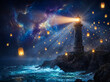 © Muhammad - Magical Night Lighthouse with Floating Lanterns and Cosmic Sky