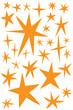 © Monika Jurczyk - Yellow, orange star icons with sparkles and starbursts isolated on transparent PNG. Decorative elements for celebrations, awards, branding, invitations, marketing, stickers, graphic design, journaling