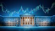 © Francisco - federal building with stock market price chart displayed on a dark blue background