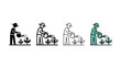 © Shafia - Gardening process illustration with four stages of a person watering plants and growth cycle on white background