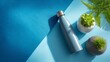 © Taiwo - Generic stainless steel water bottle, a blue yoga mat, and a small potted succulent