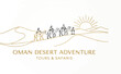 © Asad - Camels trekking across the desert landscape are depicted in this elegant minimalist line art illustration representing a traditional tour through Oman.