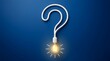© mcjanuald - Finding technological solution represented by a white electrical cord forming a question mark that ends in a glowing lightbulb on a blue background