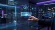 © Old Man Stocker - Futuristic Digital Interface with User Interaction for Membership Subscription Plan in Modern Office Setting at Night