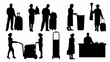 © Rafi - Set of silhouettes of warehouse workers and delivery staff carrying boxes and equipment