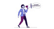 © Sansa - Woman holding megaphone with customer acquisition cost text.
