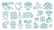 © Meila - Collection of hand-drawn doodle illustrations celebrating National Bowling Day with various elements like balls, pins, players, and scorecards.