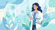 © Produk - Smiling female medic in a medical environment with plant illustrations