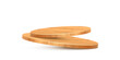 © backup16 - Wood podium display. Wood podium with two circular platforms in warm brown tones on light. Empty circle stand pedestals of natural wood for product presentation. Realistic vector illustration.