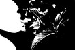 © Pawel Hordjewicz - Abstrakte High-Contrast-Silhouette eines Gesichts mit floralen Elementen und Blättern in Schwarz-Weiß