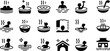 © Snowar - GlobJapanese onsen and thermal spa glyph icon set featuring hot spring bathhouse symbols isolated on a plain white backgroundJapanese onsen and thermal spa glyph icon set featuring hot spring bathhous