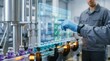 © Pixim Stock - Man in gloves touching holographic checklist on digital screen, advanced industrial automation and quality management in pharmaceutical manufacturing process.