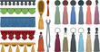 © Tanjimul - Decorative Tassel and Fringe Border Vector Illustration Set with Macrame Edging Pom Poms Curtain Tiebacks and Keychain Tassels for Home Decor Crafts