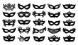 © Md - Black Carnival Mask Silhouette Vector Set with Costume Eye Mask Icons