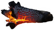 © Gabriela - Burning log with glowing embers and cracked charcoal texture