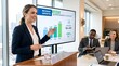 © Hengky - Businesswoman presenting revenue growth chart in corporate meeting, diverse team listens