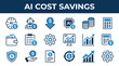 © Png Art - Artificial intelligence cost savings linear icons representing financial optimization and automated budget efficiency
