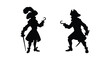 © Mama - Two pirate captain silhouettes featuring a feathered hat and hook against a white background silhouette black sea robber