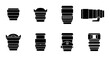 © Bundleprohub - 8 Camera Lens linear icon set telephoto zoom prime macro fisheye, UI and web interface design