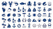 © Hidan - Nautical and Seafood Icons Set: Marine Life, Food, and Travel Elements