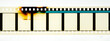 © Pădureț Dan-Cristian - Long horizontal vintage 35mm motion picture film strip featuring blank frames and classic sprocket holes. Authentic analog cinema celluloid isolated on white with dark burn marks and light leaks
