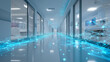 © KotBaton - Modern hospital corridor enhanced with digital network visualization representing smart healthcare, medical technology, artificial intelligence, connected systems and data integration.