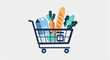 © Lx - Shopping cart with fresh groceries in colorful flat illustration for e-commerce