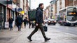 © Gabriel - Urban Man Carrying Large Pack Walking City Street