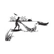 © MSTSHAMPA - Fisherman Casting Net Silhouette Against White Background