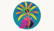 © Ethan - Gorgeous Brazilian carnival dancer wearing a colorful feather costume and performing inside a blue circle background.