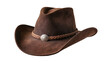 © Denis - Brown suede cowboy hat with braided leather band and silver concho, isolated on transparent background