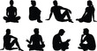© MstMahurun - Silhouettes of men and women sitting and relaxing in various casual poses isolated on white background