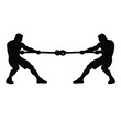 © Zulfiqar - Tug of war silhouette vector illustration competition struggle rope knot opposing forces balance conflict modern minimal graphic design