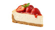 © Png ProTeam - Delicious slice of creamy strawberry cheesecake topped with fresh berries and green mint leaves isolated on transparent background png studio photo.