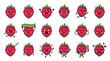© uqi hakim - A set of 20 cartoon strawberry icons with various facial expressions and poses on Sunday