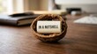 © Funster - Concise business messaging concept with a walnut shell and 'in a nutshell' text on a desk surface.
