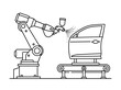 © ahmad - Minimal outline icon of robotic arm painting automotive part, automated industrial coating proces