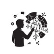 © Mithun - Man and woman business graduates with social network icons success and education concept vector illustration silhouette of students in suit and graduation cap representing university achievement