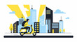 © Batokcasan - Man riding scooter with backpack in city.