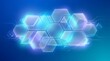 © tamuuu - Abstract geometric hexagon shapes with glowing light effects on a blue gradient background