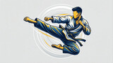 karate kicker in dynamic martial arts pose with white background illustration