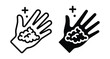 © Vintage Stock - Hand washing icon set showing palm with soap foam and bubbles for hygiene cleaning skincare and medical health safety procedures