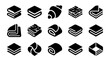 © atha_lintar - Folded Items Icons: Books, Croissant, Napkins, Towels, Layers, Fabric, Abstract Shapes