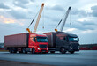 © Pixel-Shot - Two trucks with shipping containers at logistics port