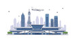 © Rahmanart - Vector illustration of the Rajiv Gandhi International Airport terminal in Hyderabad, India, featuring modern architectural design, departure gates, and aviation infrastructure.