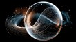 © anika - Abstract glowing sphere with network of lines and particles on black background
